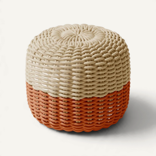 Round Stool, Multistripe Outdoor Ottoman Shore Studios Short Multistripe Shell and Peach